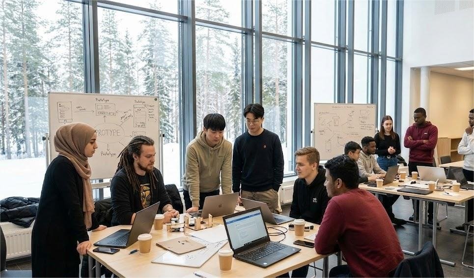 Students working together in a collaborative study space