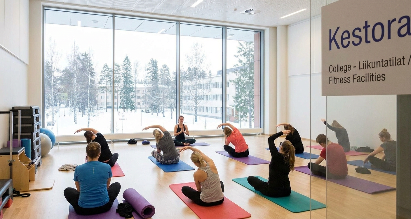 Students practicing yoga in the Wellness Center
